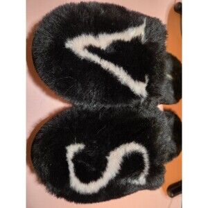 Victoria Secrets VS Soft plush black & Baby Pink faux fur slippers